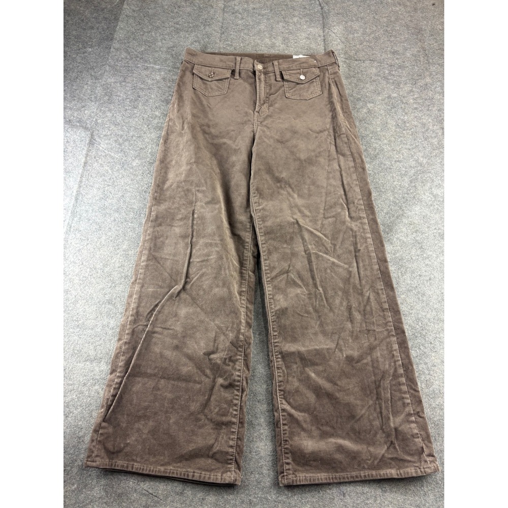 Gap High Rise Stride Corduroy Pants Brown Wide Leg Flap Pocket Womens 31 12R
